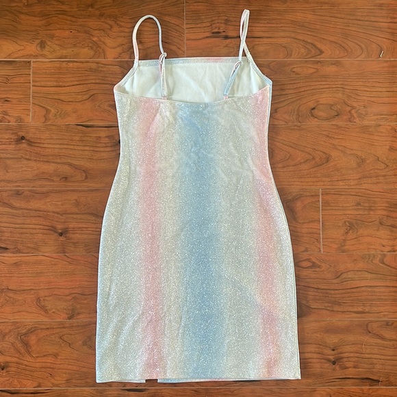 Jump Apparel Pastel Colored Spaghetti Strap Glitter Sparkly Mini Dress - Picture 7 of 10